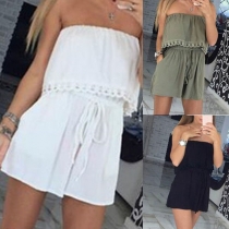 Sexy Strapless High Waist Solid Color Romper
