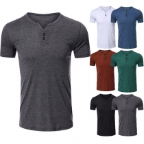 Casual Style Short Sleeve V-neck Solid Color Man's T-shirt