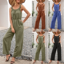 Sexy Backless High Waist Solid Color Sling Jumpsuit