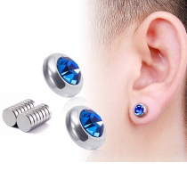 Simple Style Colored Rhinestone Inlaid Stainless Steel Magnet Stud Earrings