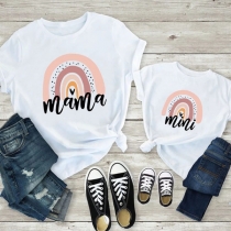 Casual Style Short Sleeve Round Neck Printed Parent-child T-shirt