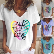 Casual Style Short Sleeve Round Neck Heart Letters Printed T-shirt