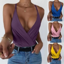 Sexy Backless Deep V-neck Solid Color Sling Top
