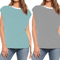 Casual Style Short Sleeve Round Neck Striped T-shirt