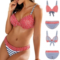 Sexy Low-waist Striped Spliced Dots Printed Bikini Set