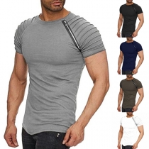Fashion Solid Color Wrinkled Raglan Sleeve Round Neck Man's T-shirt