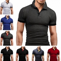 Fashion Contrast Color Short Sleeve POLO Collar Man's T-shirt（Size Run Small）