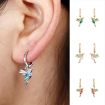 Cute Style Rhinestone Inlaid Bird Pendant Earrings