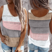 Fashion Contrast Color Sleeveless V-neck Knit Top for Daily Wear