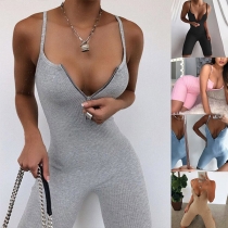 Sexy Backless High Waist Solid Color Slim Fit Sling Jumpsuit