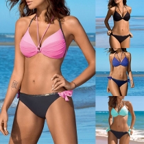 Sexy Backless Low-waist Push-up Halter Bikini Set