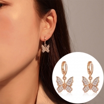 Sweet Style Rhinestone Inlaid Butterfly Pendant Earrings