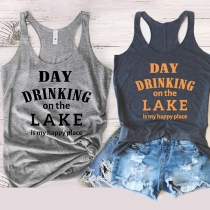 Casual Style Letters Printed Round Neck Tank Top