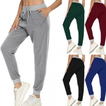 Casual Style Contrast Color Drawstring Waist Sports Pants