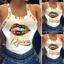 Fashion Colorful Lip Pattern Slim Fit Sling Top T-shirt