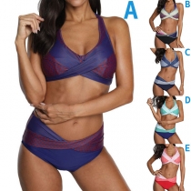Sexy Low-waist Contrast Color Printed Bikini Set