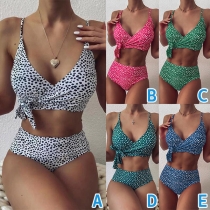 Sexy High Waist Printed Crossover Bikini Set