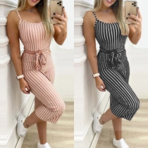 Sexy Backless High Waist Slim Fit Sling Stripe Jumpsuit