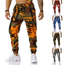 Sports Style Drawstring Elastic Waist Camouflage Printed Man's Casual Pants