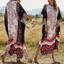 Bohemian Style Short Sleeve Round Neck Loose Printed Dress