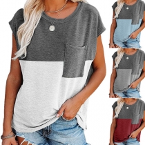 Casual Style Short Sleeve Round Neck Contrast Color T-shirt