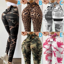 Fashion Lace-up Bow-knot High Waist Printed Stretch Leggings