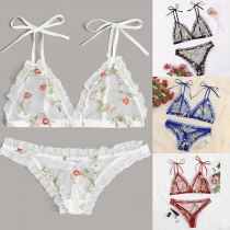 Sexy Backless Low-waist See-through Lace Underwear Lingerie Set