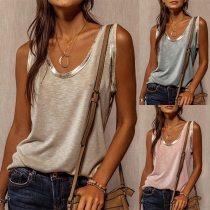 Simple Style Contrast Color Sleeveless Round Neck Loose Tank Top