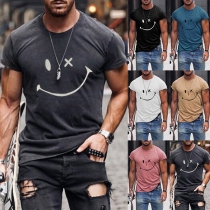 Casual Style Short Sleeve Round Neck Smiling Face Printed Man’s T-shirt