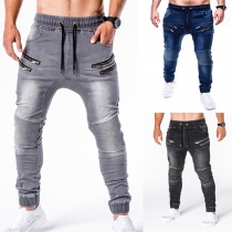 Casual Style Elastic Drawstring Waist Relaxed-fit Man’s Jeans