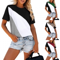 Fashion Contrast Color Short Sleeve Round Neck Casual T-shirt