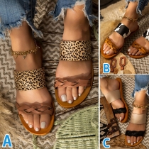 Fashion Flat Heel Open Toe Leopard Printed Slippers