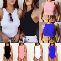 Simple Style Sleeveless Round Neck Solid Color Slim Fit Bodysuit