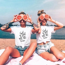 Casual Style Short Sleeve Round Neck Letters Printed Besties T-shirt