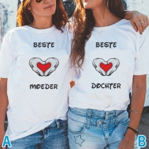 Casual Style Letters Heart Printed Short Sleeve Round Neck Besties T-shirt
