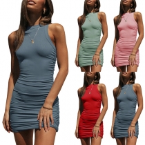 Simple Style Sleeveless Round Neck Solid Color Slim Fit Dress