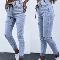 Fashion Elastic High Waist Slim Fit Ripped Jeans