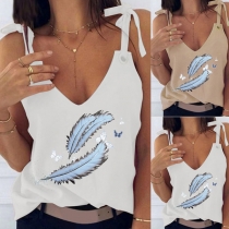 Sexy V-neck Feather Printed Sling Top