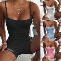 Sexy Backless Letters Embroidery Solid Color Slim Fit Sling Romper