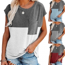 Casual Style Short Sleeve Round Neck Contrast Color Loose T-shirt