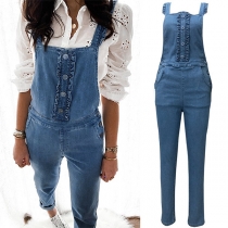 Casual Style High Waist Slim Fit Denim Overalls