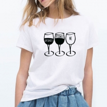 Casual Style Short Sleeve Round Neck Goblet Printed Pattern T-shirt