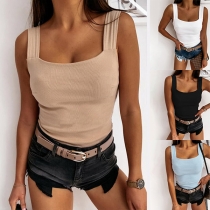 Sexy Backless Square Collar Solid Color Slim Fit Sling Tank Top