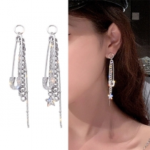 Creative Style Rhinestone Inlaid Paper Clip Shaped Tassel Earrings
