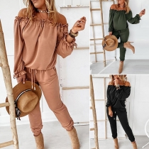 Sexy Off-shoulder Boat Neck Long Sleeve Solid Color Jumpsuit