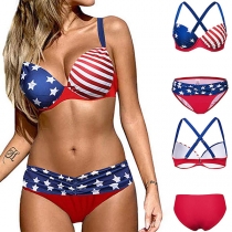 Sexy Backless Star Stripe Printed Backless Bikini Set