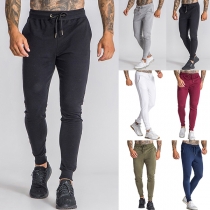 Casual Style Solid Color Drawstring Waist Man's Sports Pants