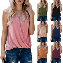 Fashion Solid Color Sleeveless V-neck Loose Top