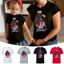 Casual Style Princess Figure Printed Pattern Short Sleeve Round Neck Parent-child T-shirt