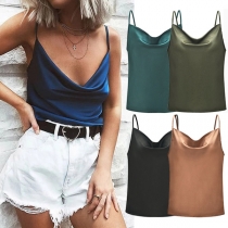 Sexy Backless Cowl Neck Solid Color Sling Top